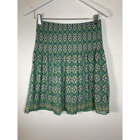 Max Studio Women's Green Floral Chiffon Smocked Waist Lined Skirt XS 90s Y2K - Picture 1 of 4